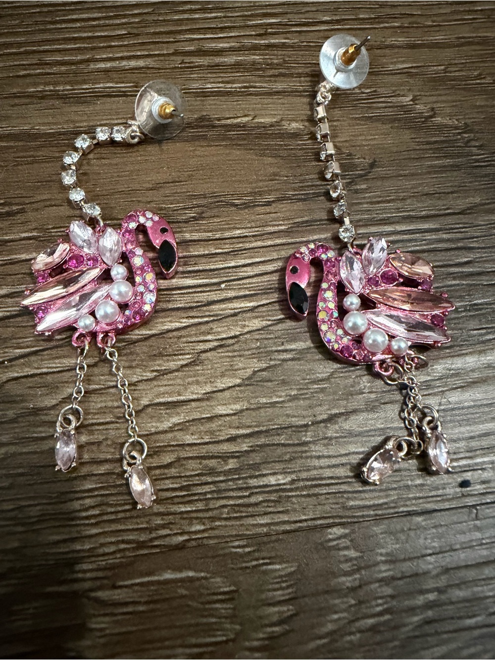 Betsy Johnson-Pink Crystal Flamingo Drop Earrings - Picture 6 of 7